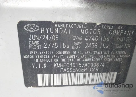 2007 Hyundai Azera Limited/Se из США, поврежденный, VIN KMHFC46F57A139674